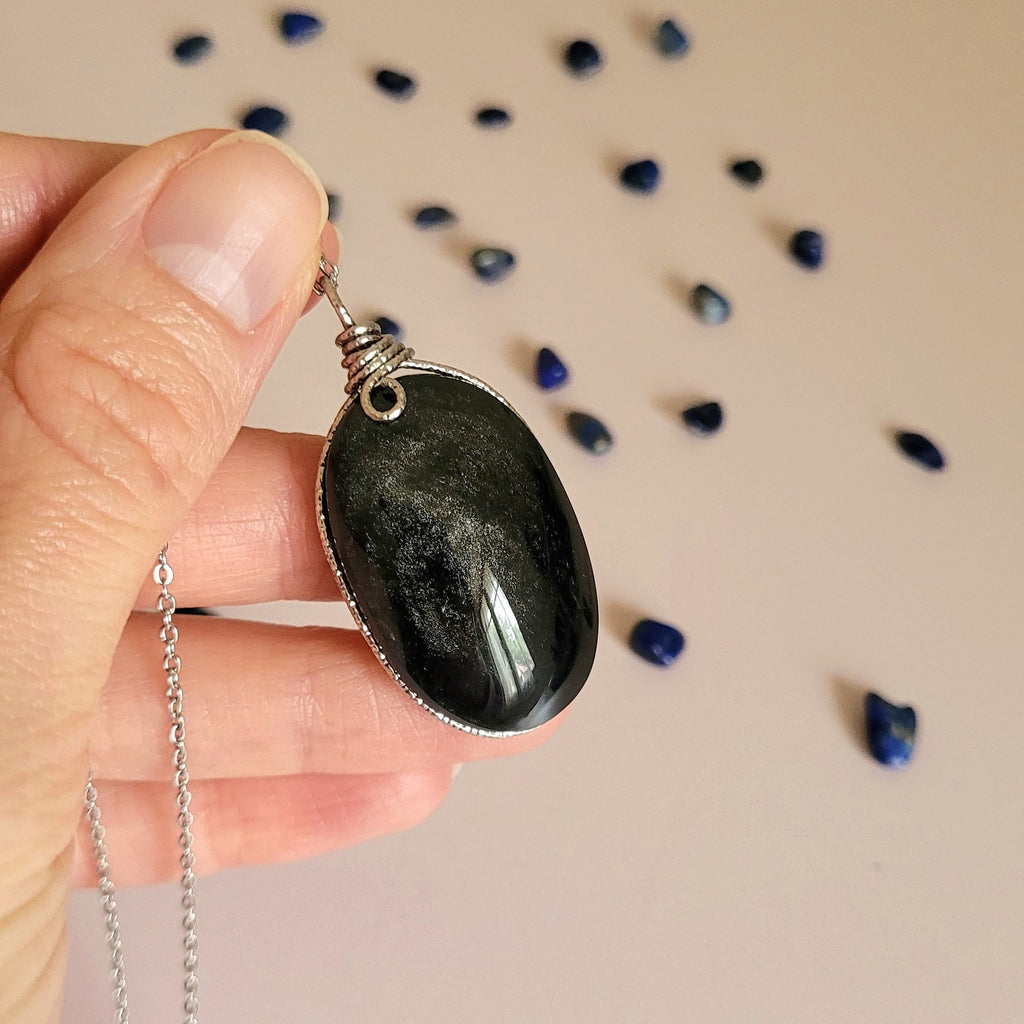 Pendentif en obsidienne argentée – 4,4 cm