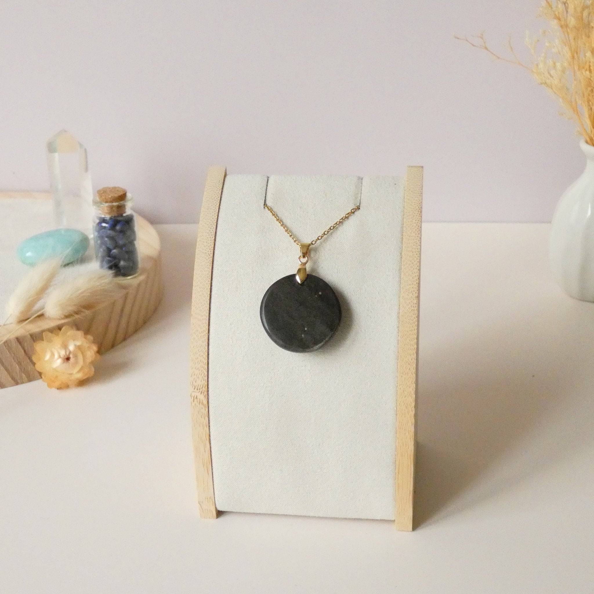 Pendentif obsidienne dorée 2,7 cm bélière dorée