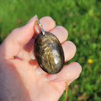 Pendentif obsidienne dorée 4,1 cm bélière dorée