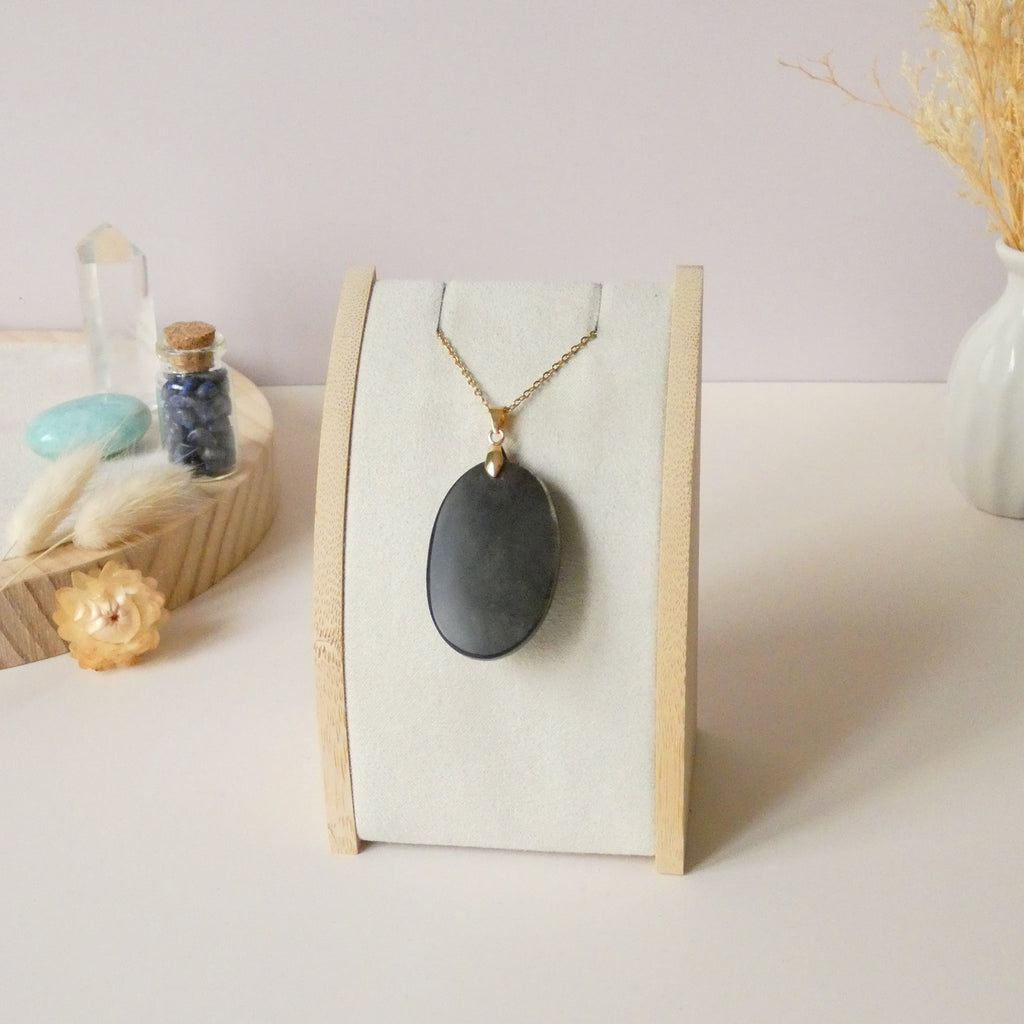 Pendentif obsidienne dorée 4,1 cm bélière dorée