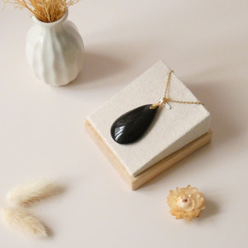 Pendentif obsidienne dorée 4,3 cm bélière dorée