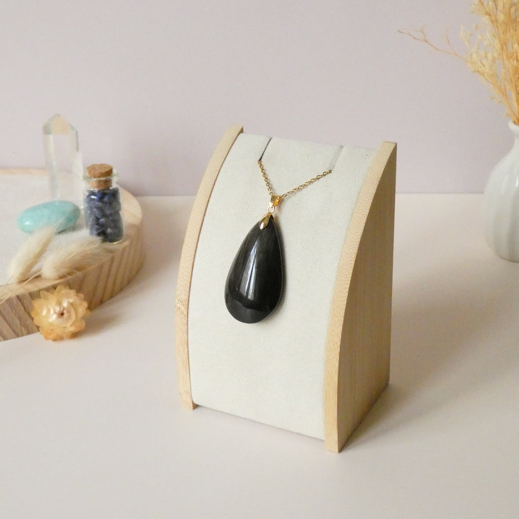 Pendentif obsidienne dorée 4,3 cm bélière dorée