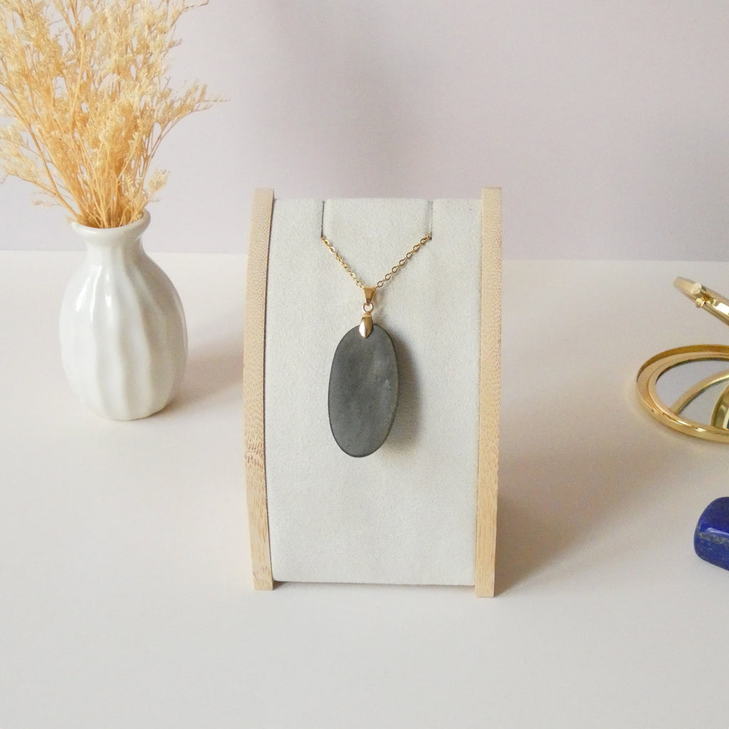 Pendentif obsidienne dorée 3,9 cm bélière dorée