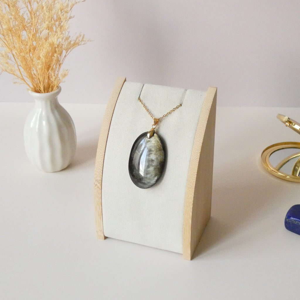 Pendentif obsidienne dorée 4 cm bélière dorée