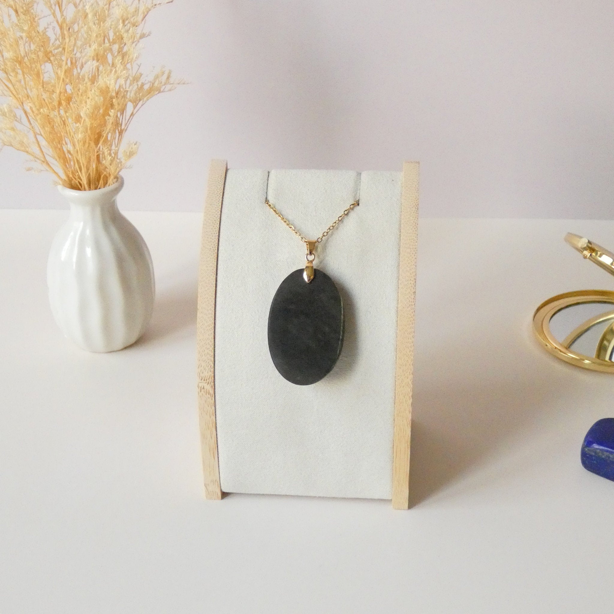 Pendentif obsidienne dorée 4 cm bélière dorée