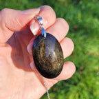 Pendentif obsidienne dorée 4 cm bélière argentée