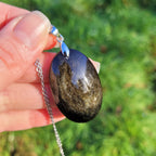 Pendentif obsidienne dorée 4 cm bélière argentée