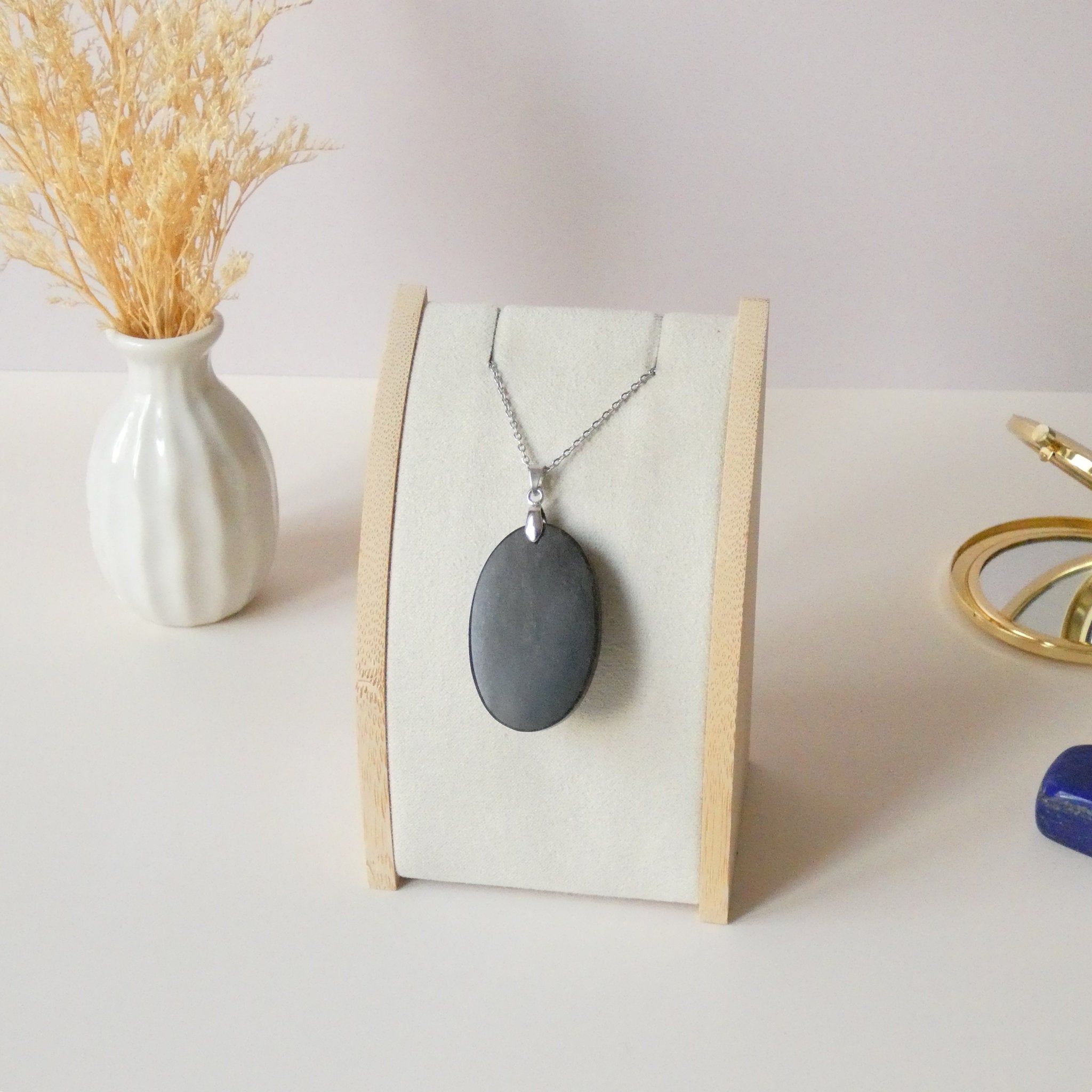 Pendentif obsidienne dorée 4 cm bélière argentée