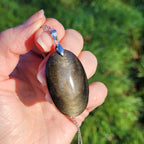 Pendentif en obsidienne dorée 4,3 cm bélière argentée