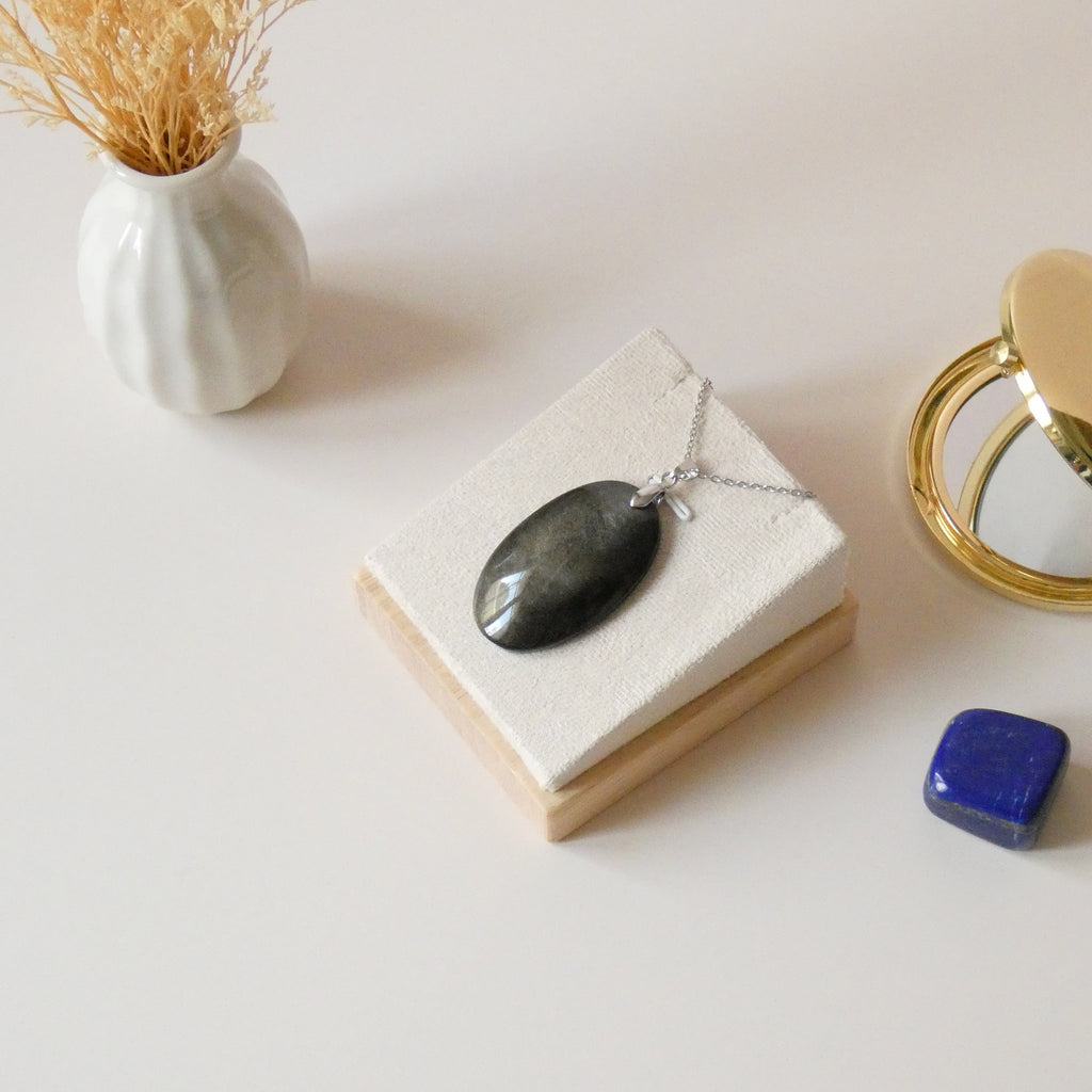 Pendentif en obsidienne dorée 4,3 cm bélière argentée