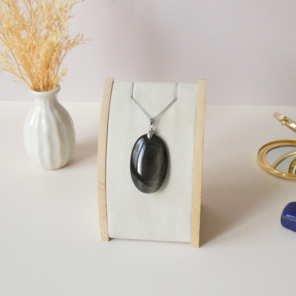 Pendentif en obsidienne dorée 4,3 cm bélière argentée