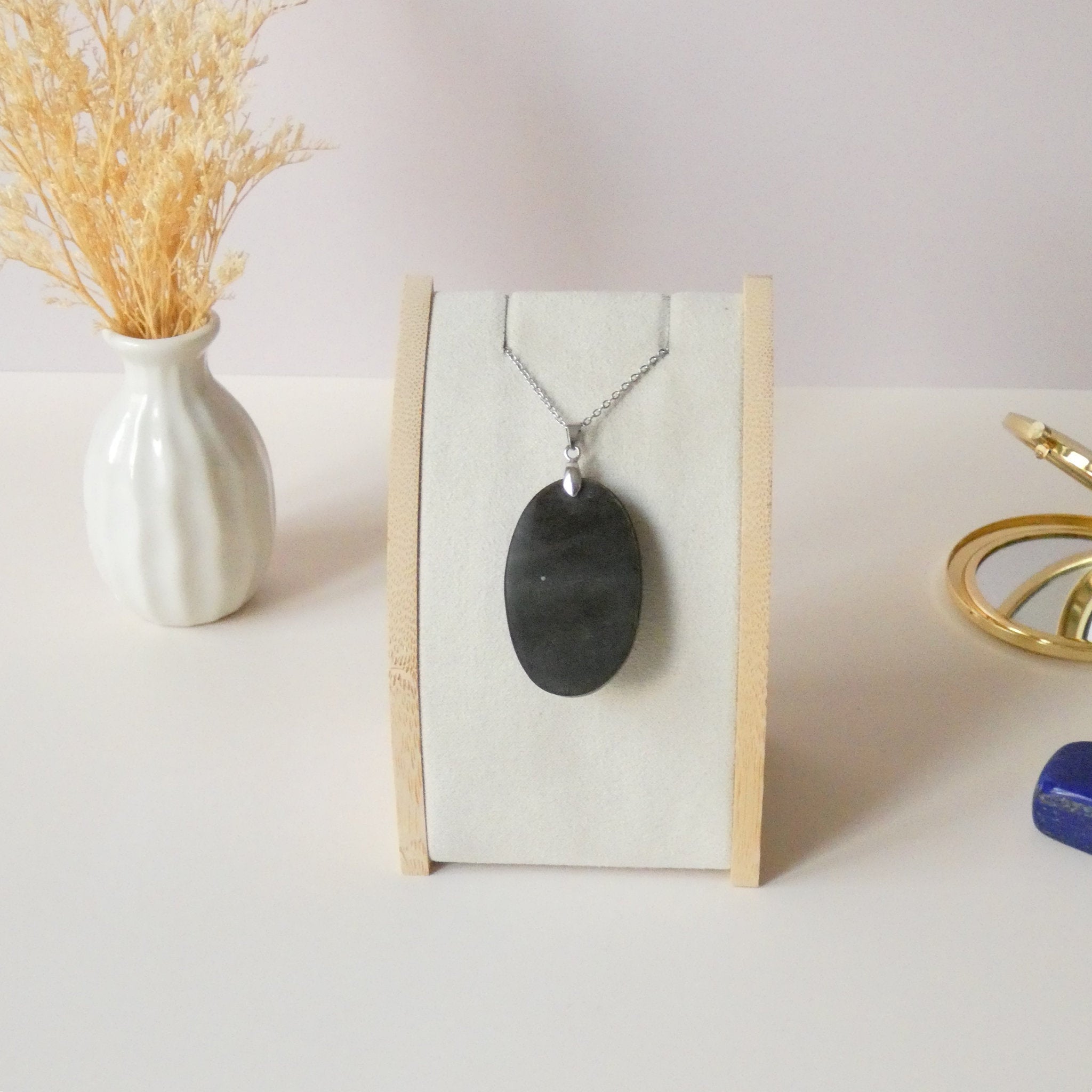 Pendentif en obsidienne dorée 4,3 cm bélière argentée