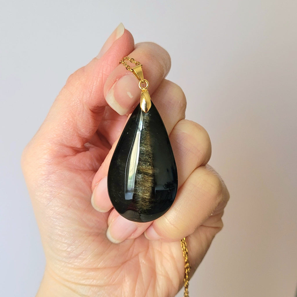 Pendentif en obsidienne dorée bélière dorée – 4,4 cm