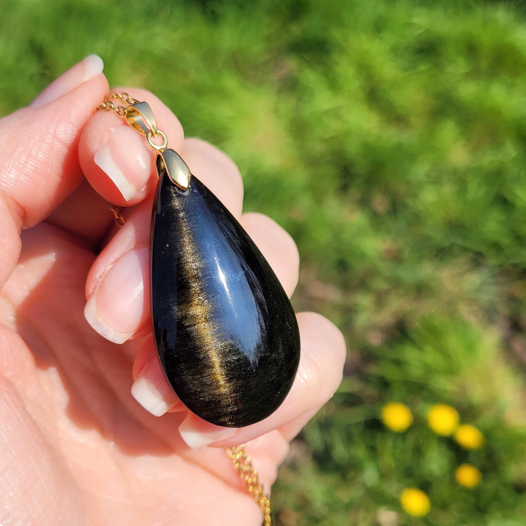 Pendentif en obsidienne dorée bélière dorée – 4,4 cm