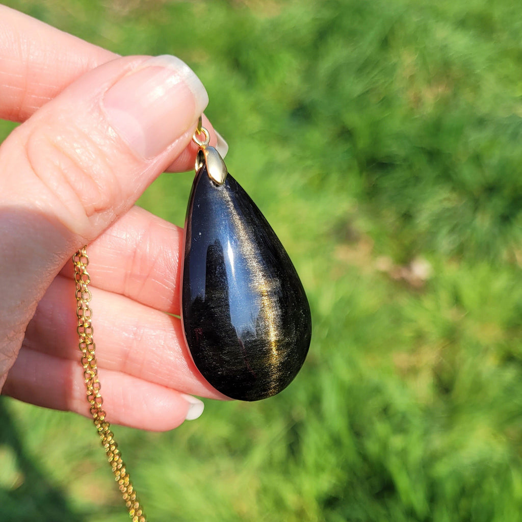 Pendentif en obsidienne dorée bélière dorée – 4,4 cm