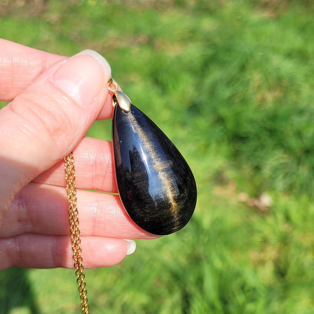 Pendentif en obsidienne dorée bélière dorée – 4,4 cm