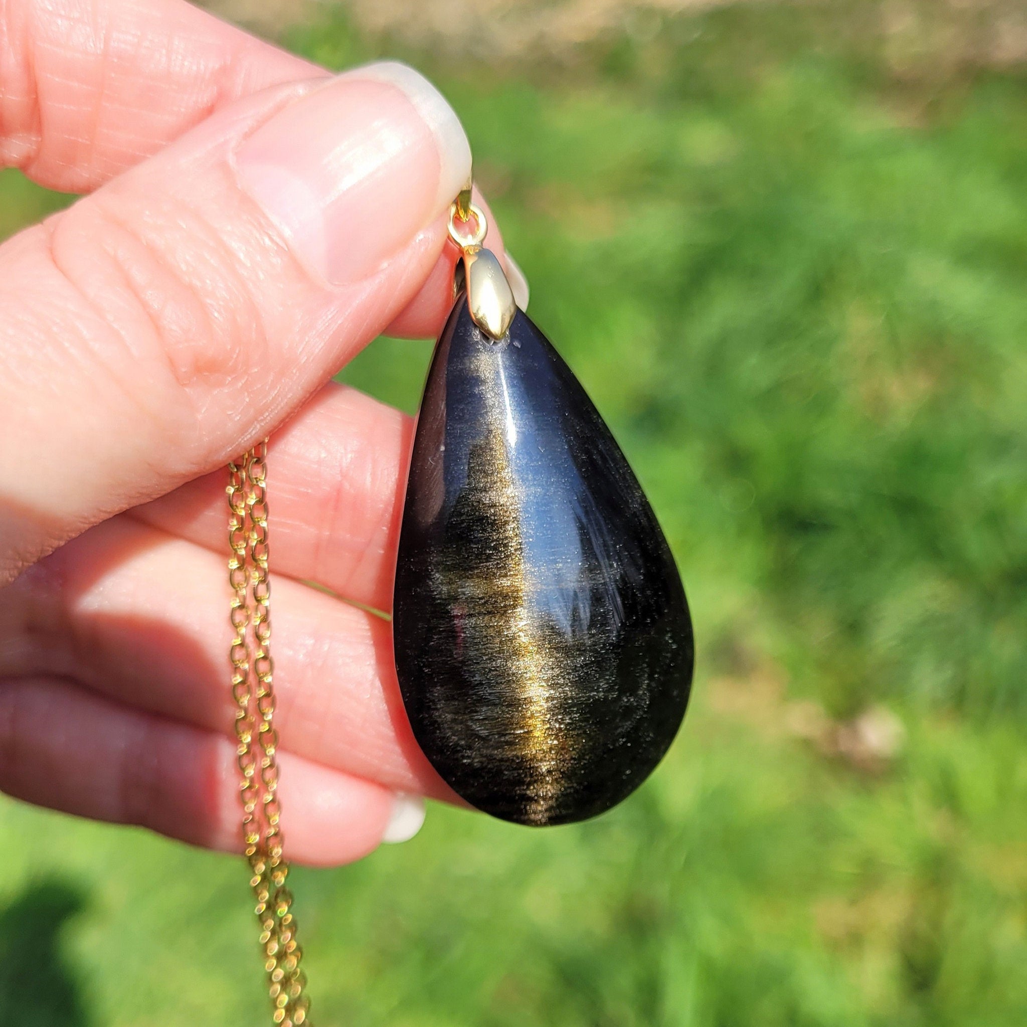 Pendentif en obsidienne dorée bélière dorée – 4,4 cm