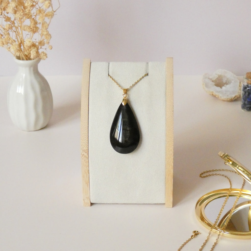 Pendentif en obsidienne dorée bélière dorée – 4,4 cm