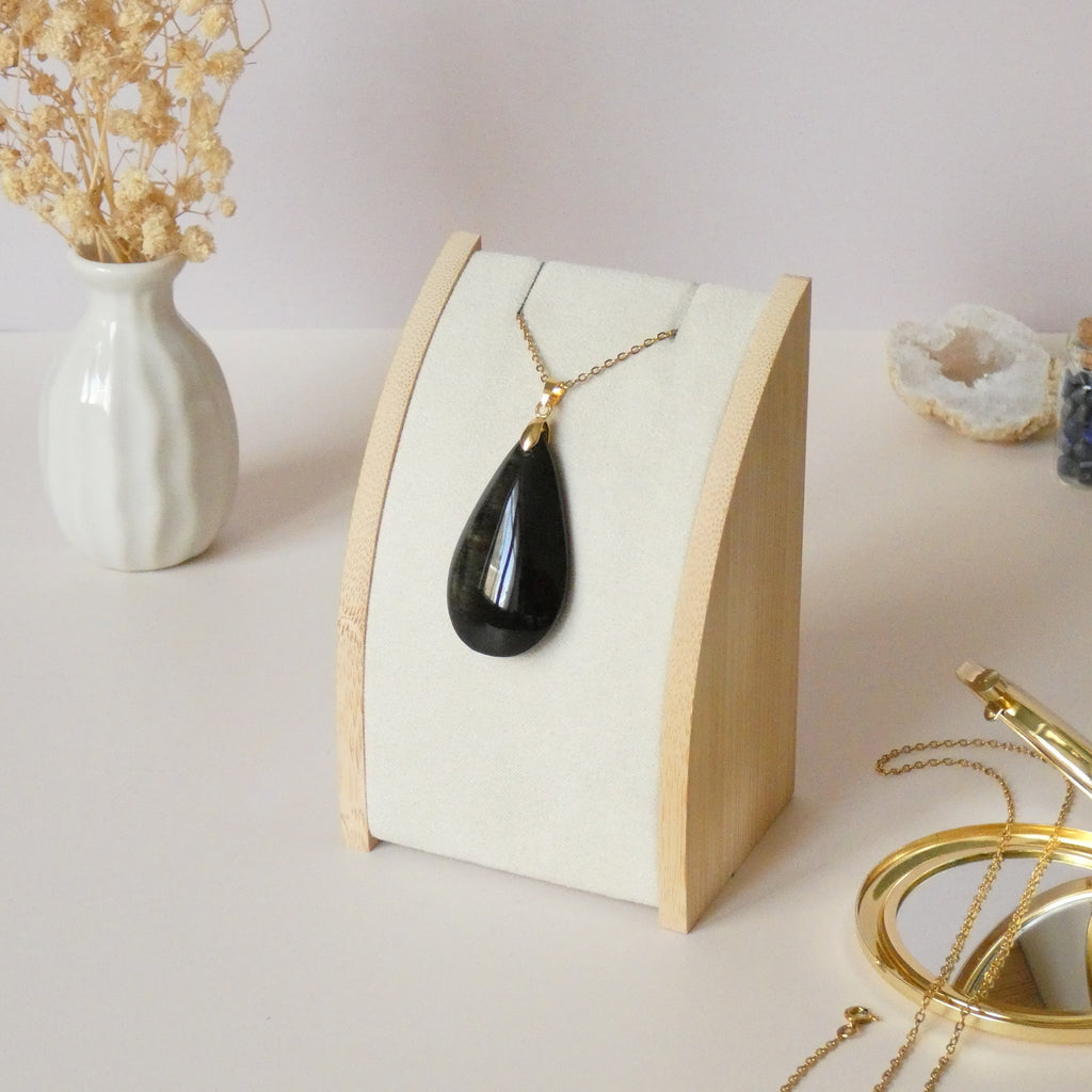 Pendentif en obsidienne dorée bélière dorée – 4,4 cm