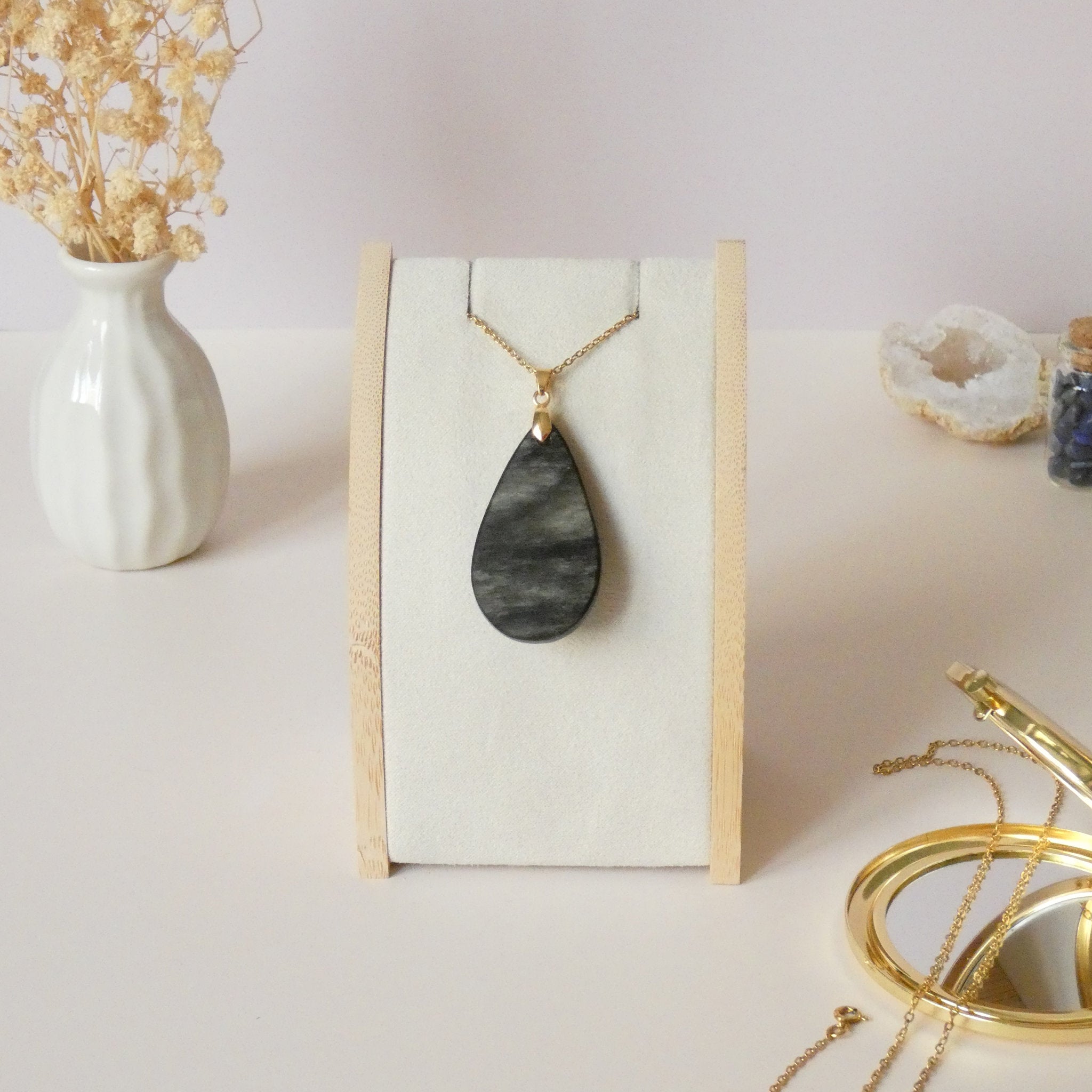 Pendentif en obsidienne dorée bélière dorée – 4,4 cm