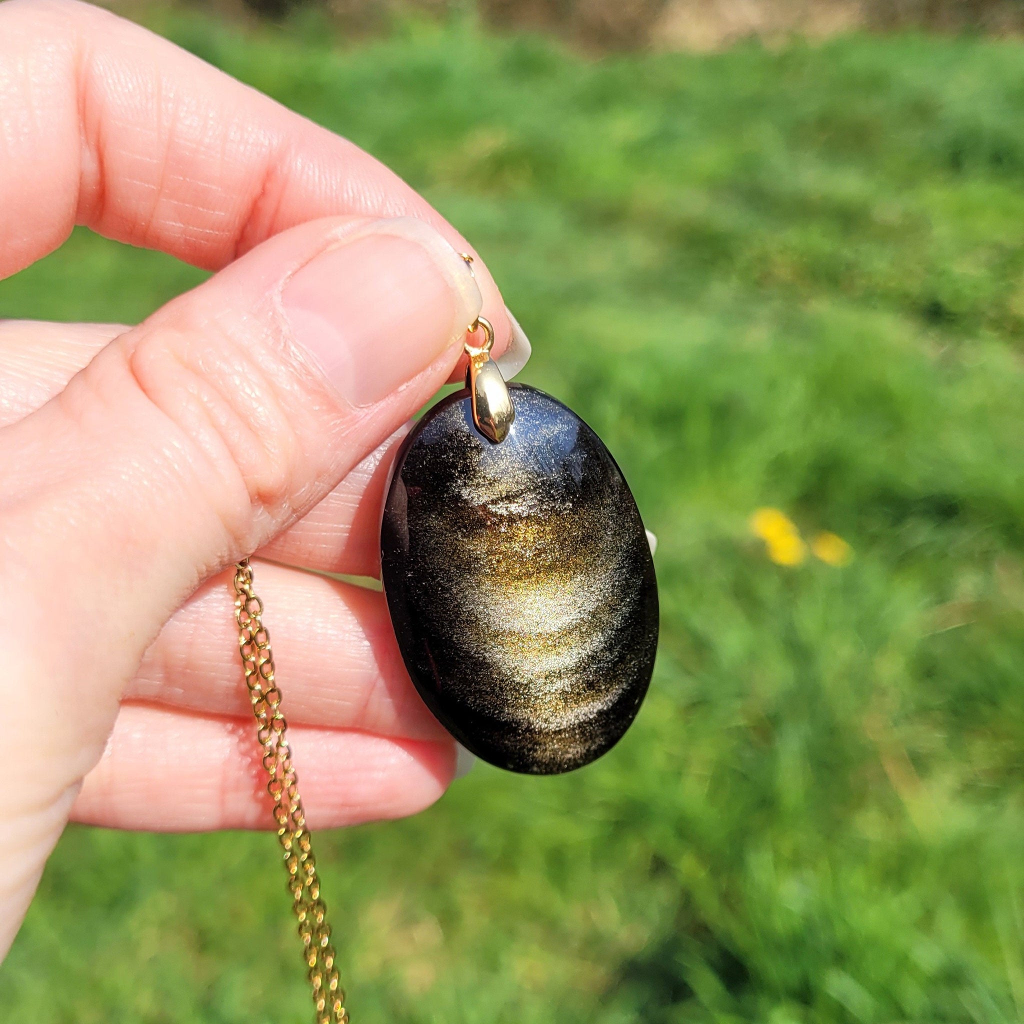 Pendentif en obsidienne dorée bélière dorée – 4 cm