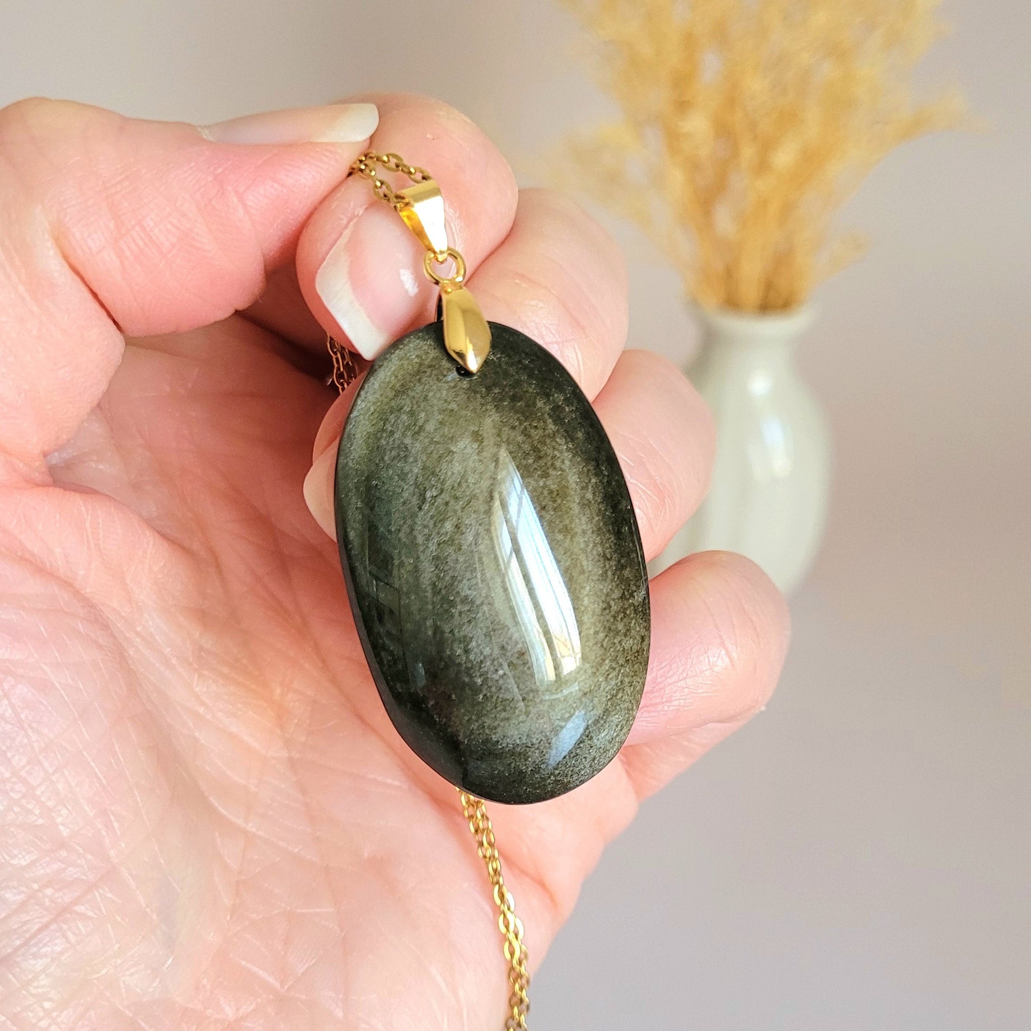 Pendentif en obsidienne dorée bélière dorée – 4,2 cm