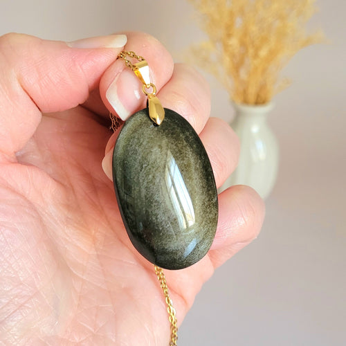Pendentif en obsidienne dorée bélière dorée – 4,2 cm