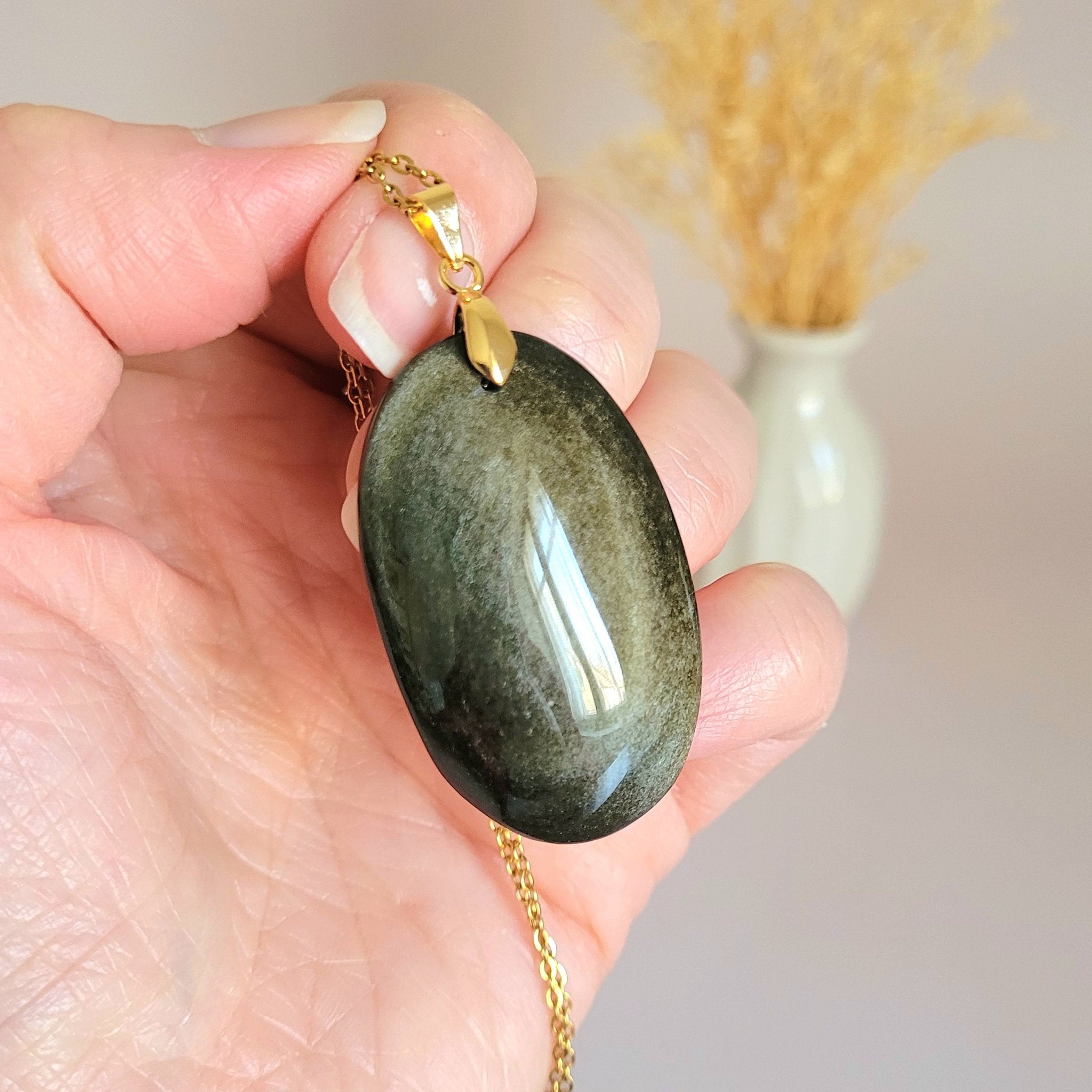 Pendentif en obsidienne dorée bélière dorée – 4,2 cm