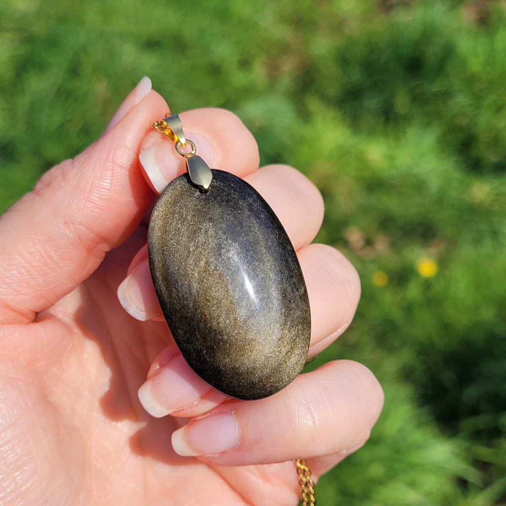 Pendentif en obsidienne dorée bélière dorée – 4,2 cm