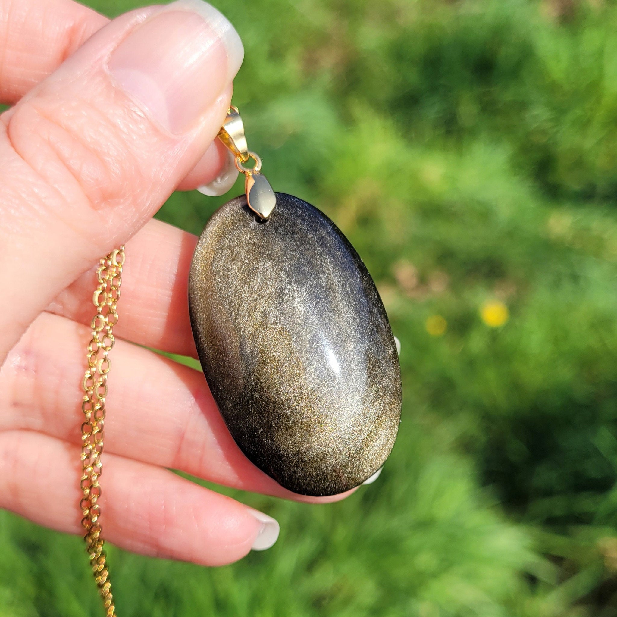 Pendentif en obsidienne dorée bélière dorée – 4,2 cm