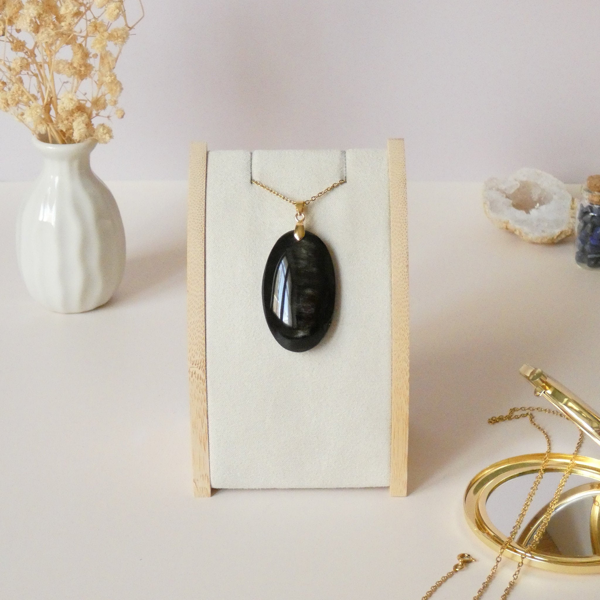 Pendentif en obsidienne dorée bélière dorée – 4,1 cm