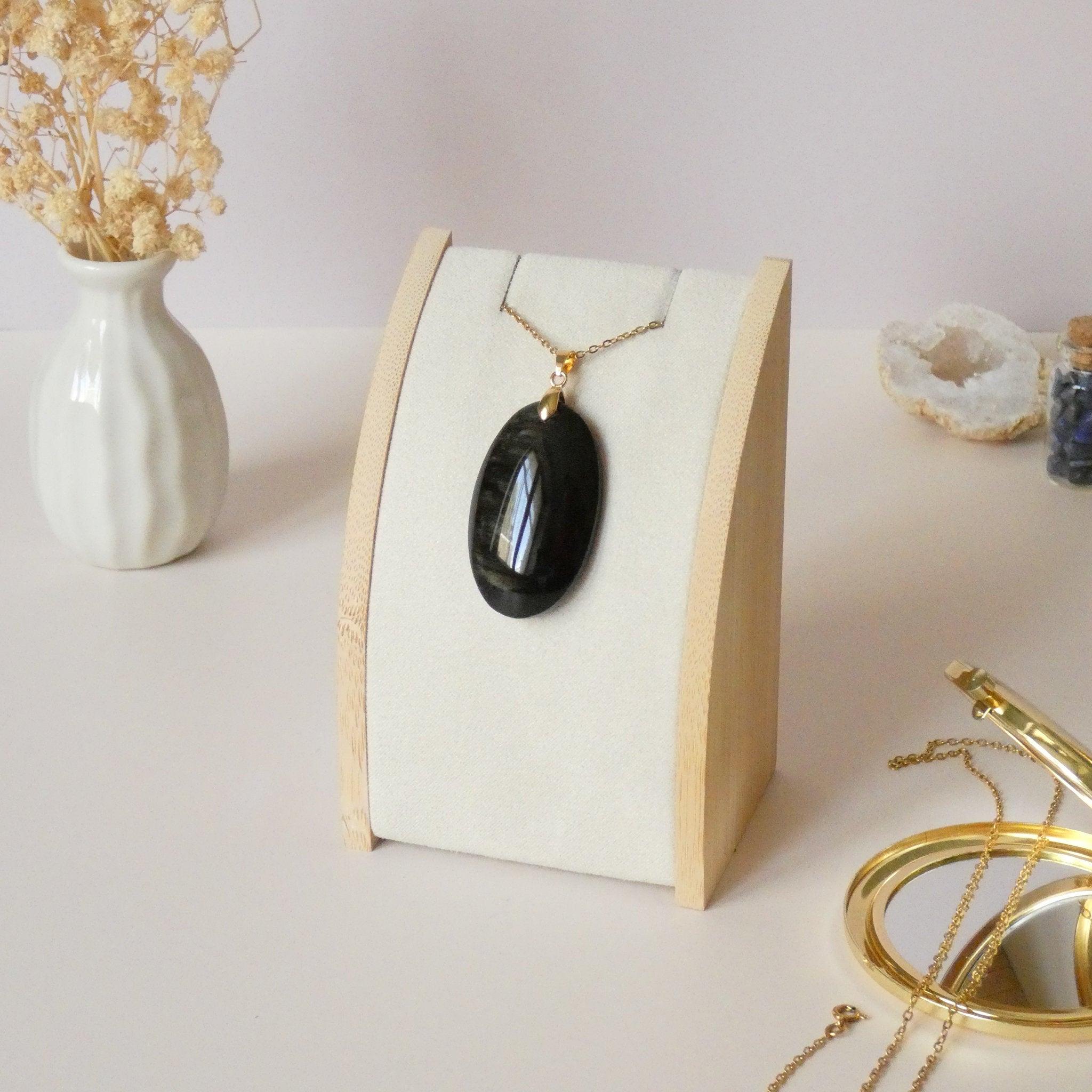 Pendentif en obsidienne dorée bélière dorée – 4,1 cm