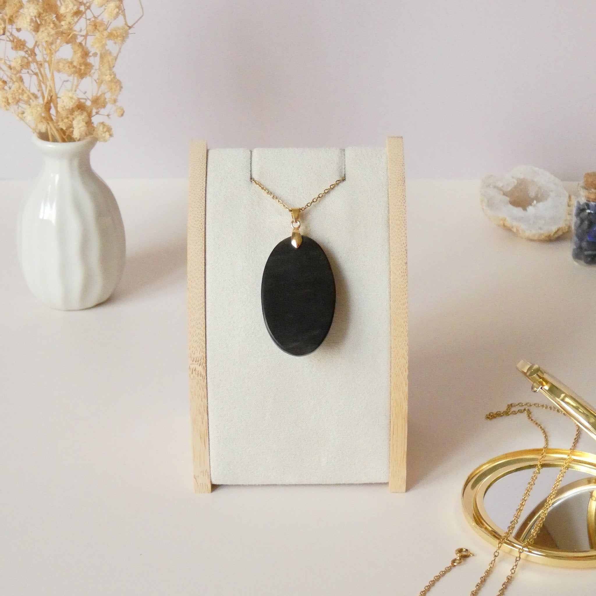 Pendentif en obsidienne dorée bélière dorée – 4,1 cm