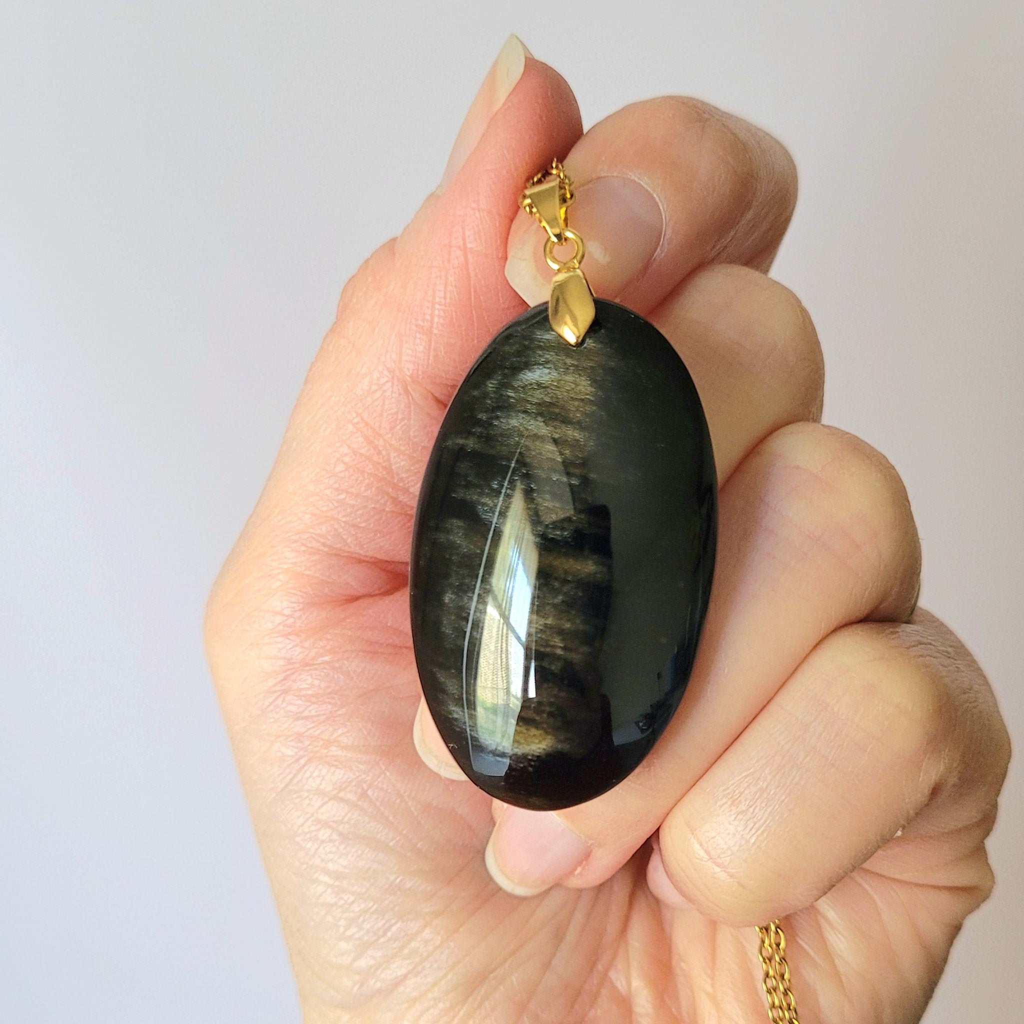 Pendentif en obsidienne dorée bélière dorée – 4,1 cm