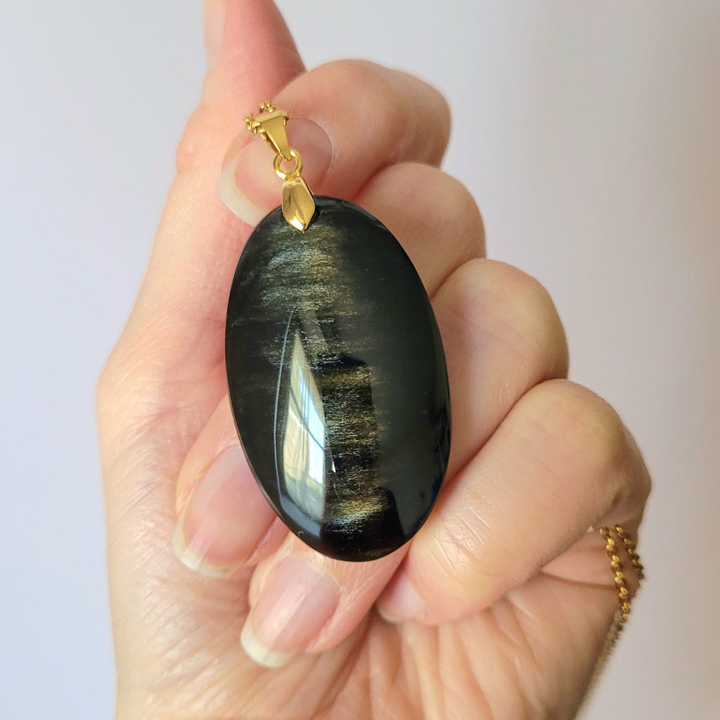 Pendentif en obsidienne dorée bélière dorée – 4,1 cm