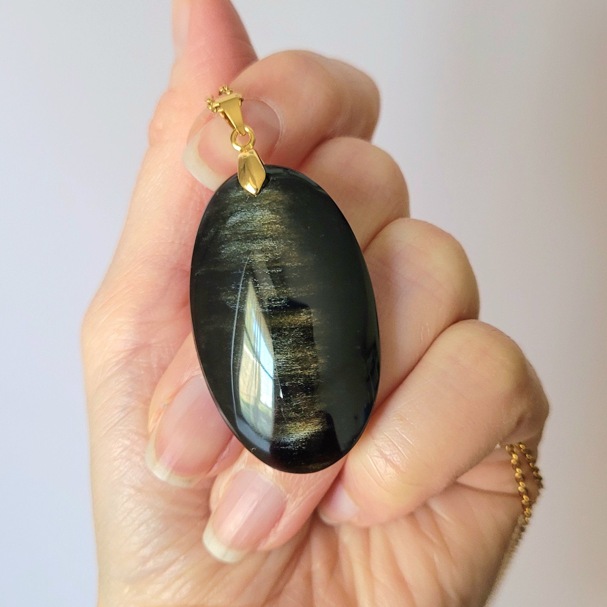 Pendentif en obsidienne dorée bélière dorée – 4,1 cm