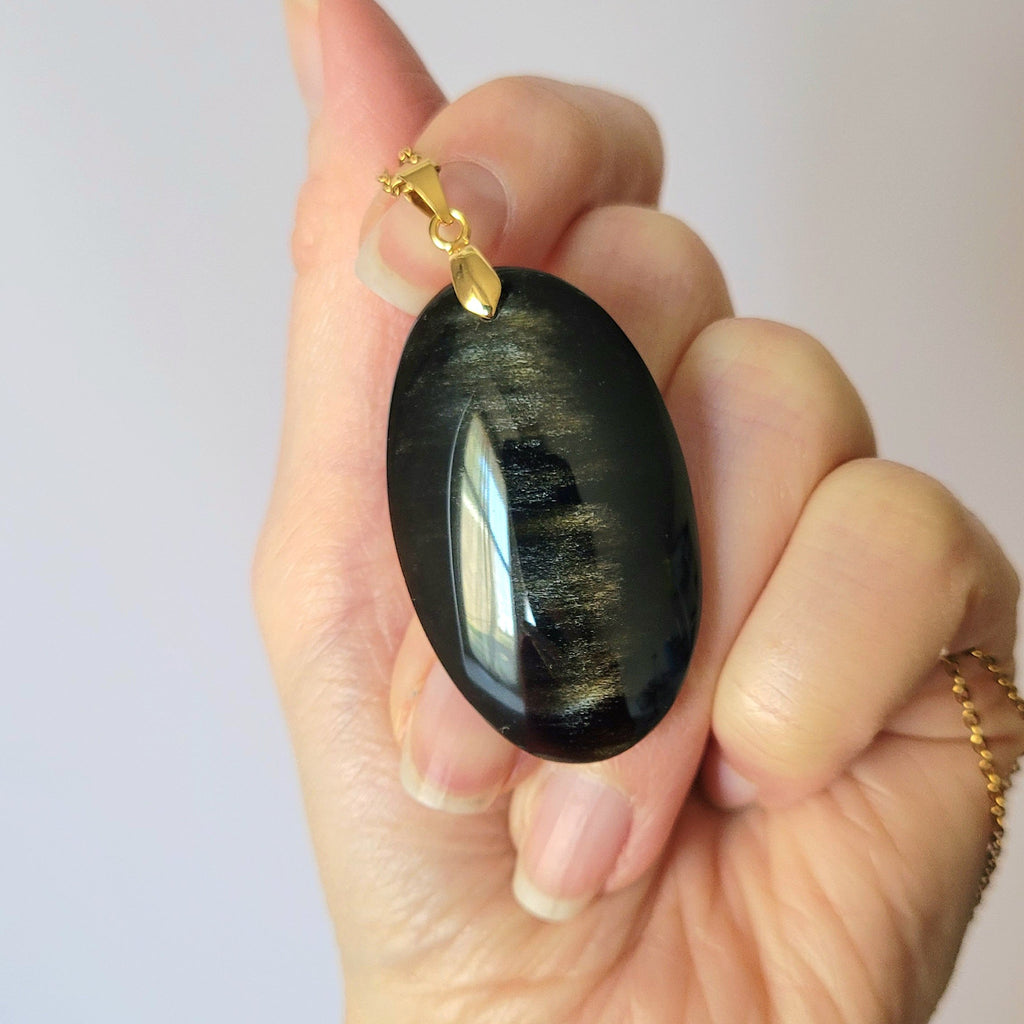 Pendentif en obsidienne dorée bélière dorée – 4,1 cm