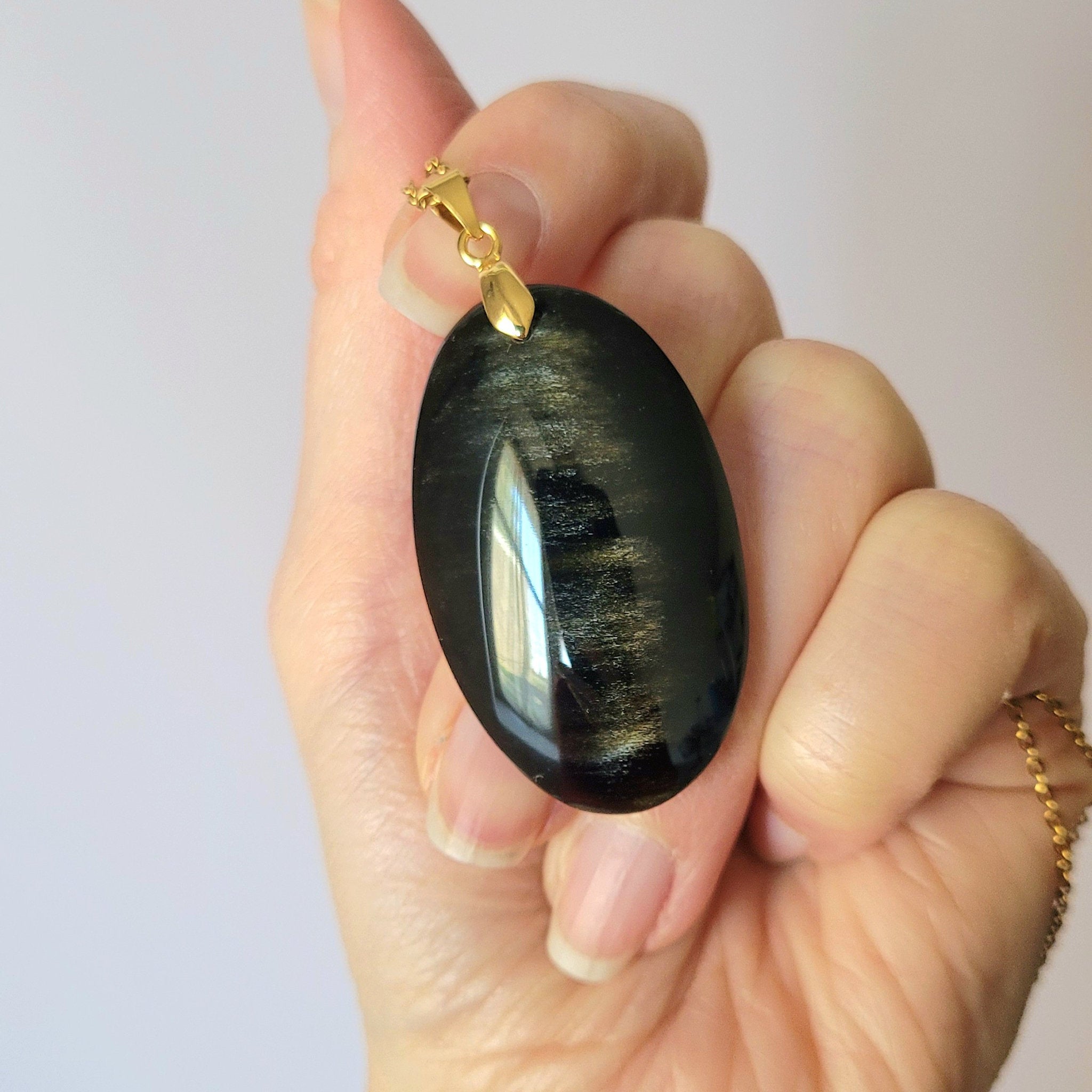 Pendentif en obsidienne dorée bélière dorée – 4,1 cm