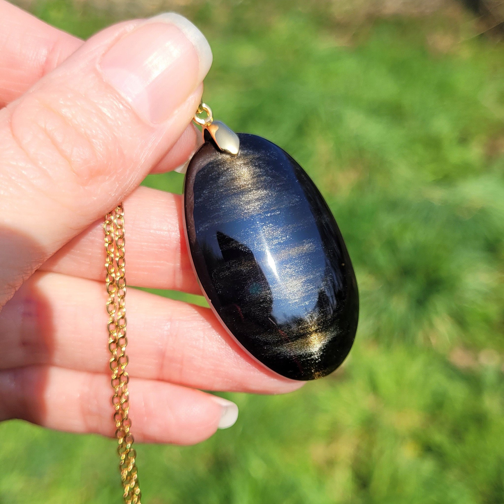 Pendentif en obsidienne dorée bélière dorée – 4,1 cm