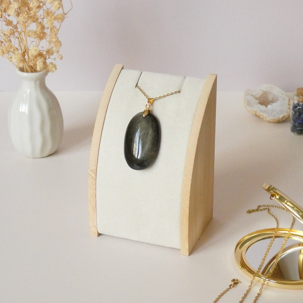 Pendentif en obsidienne dorée bélière dorée – 4,2 cm