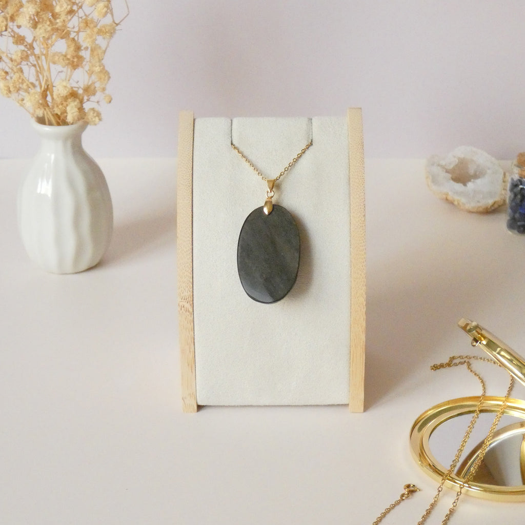 Pendentif en obsidienne dorée bélière dorée – 4,2 cm