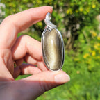 Pendentif obsidienne dorée 6,2 cm wire wrapping argenté