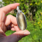 Pendentif obsidienne dorée 6,2 cm wire wrapping argenté