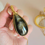Pendentif en obsidienne dorée – 6,2 cm – Wire wrapping