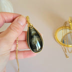 Pendentif en obsidienne dorée – 6,2 cm – Wire wrapping
