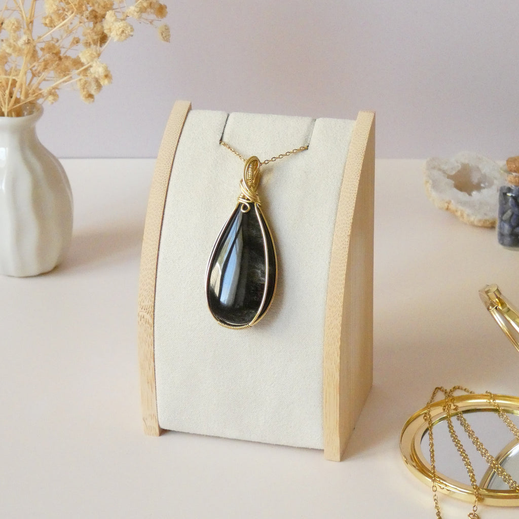 Pendentif en obsidienne dorée – 6,2 cm – Wire wrapping