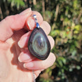 Pendentif obsidienne manta huichol 3,7 cm – Bélière argentée