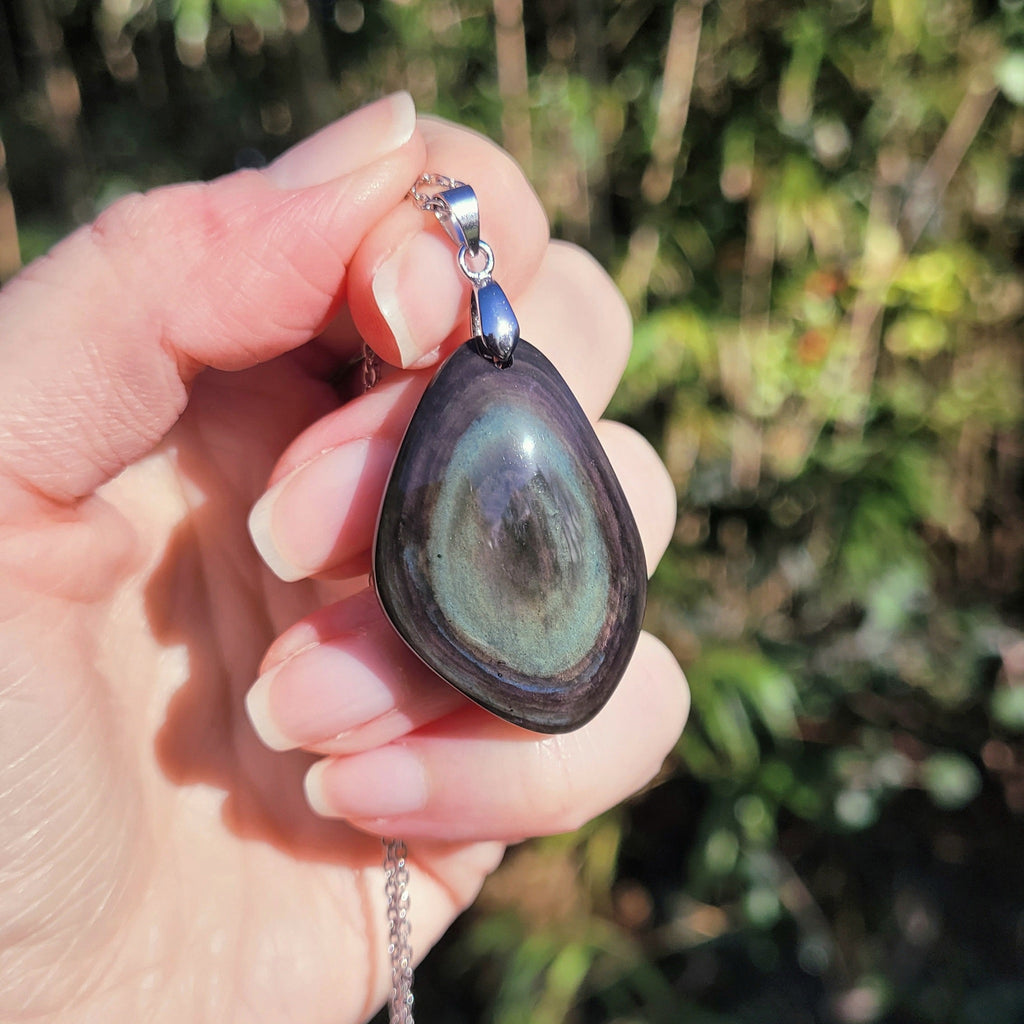 Pendentif obsidienne manta huichol 3,7 cm – Bélière argentée