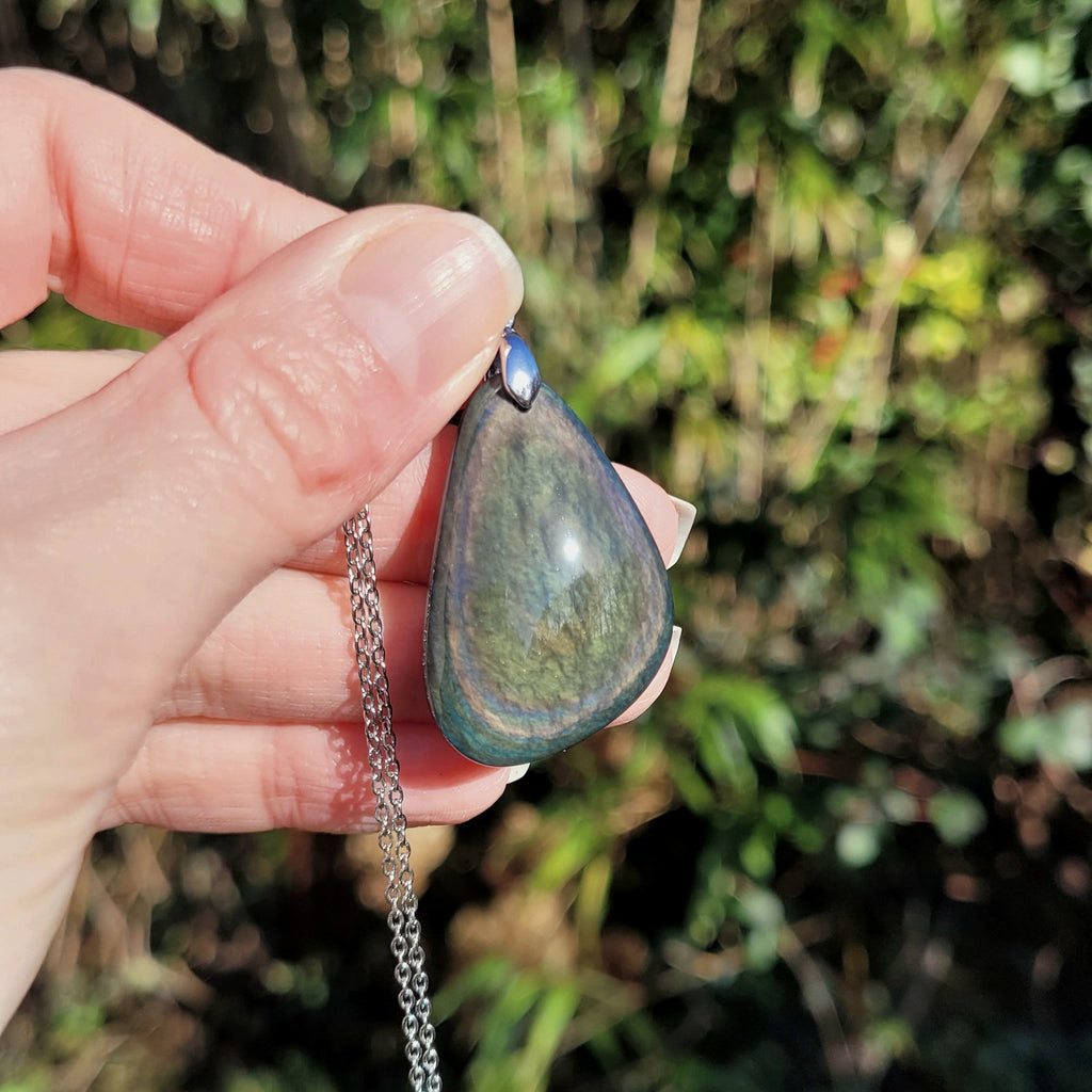Pendentif obsidienne manta huichol 3,5 cm – Bélière argentée