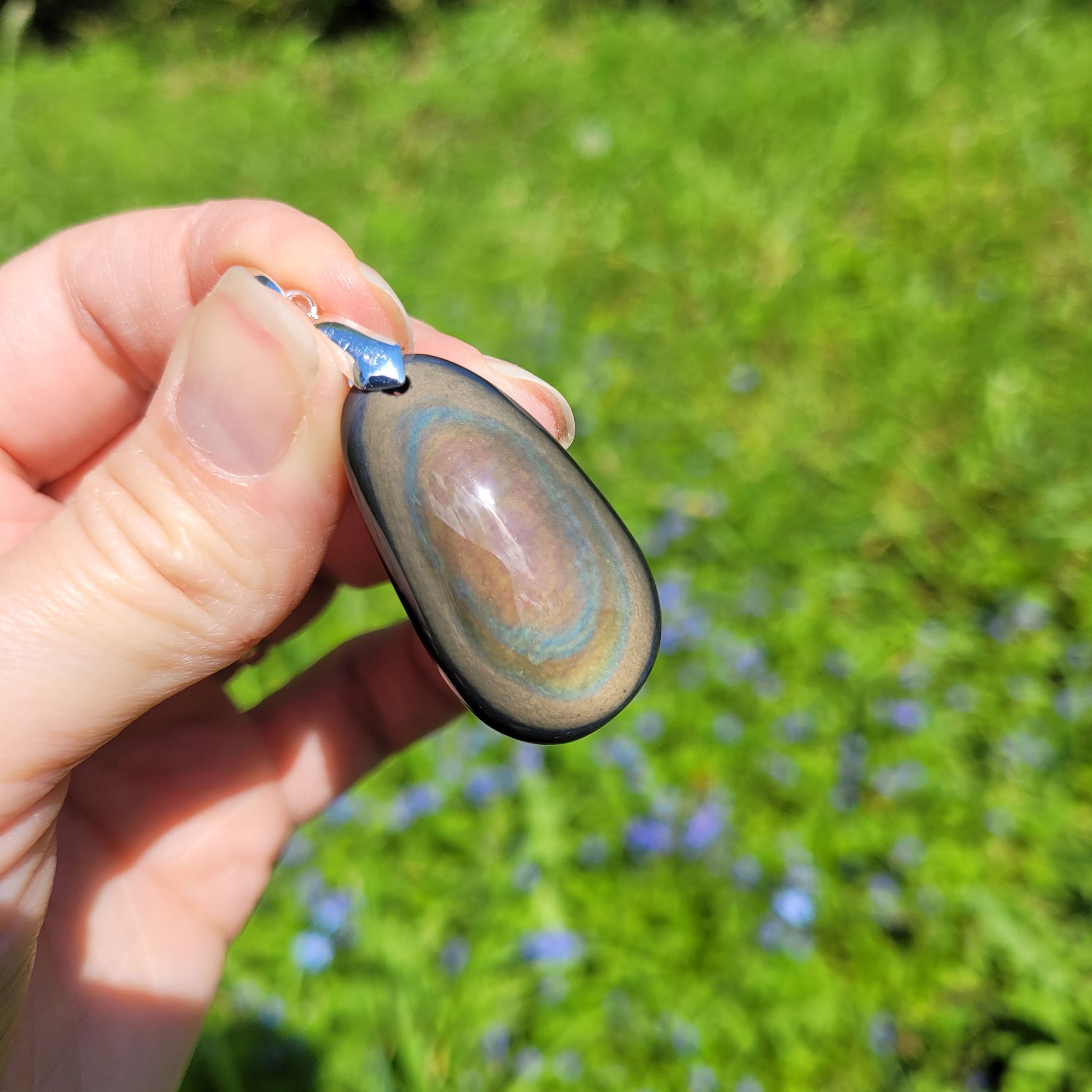 Pendentif obsidienne manta huichol double face 3,5 cm